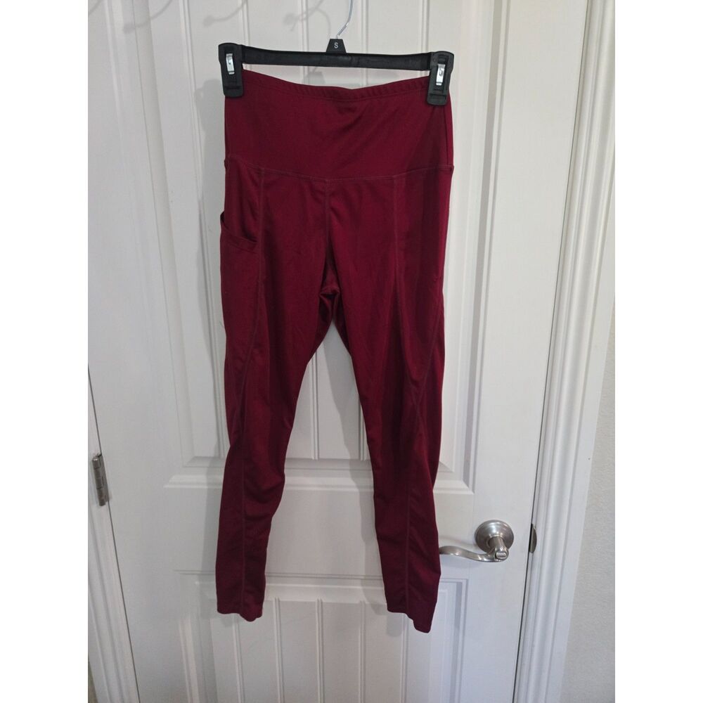 Women’s Small Burgundy High Rise Leggings Side Pockets Activewear Yoga Workout